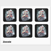 Cat Santa Motorcycle Black Background Vierkante Sticker (Vel)
