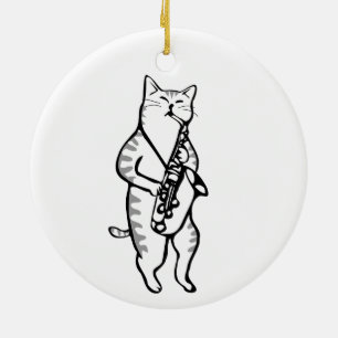 Cat Saxophone Player Musician Jazz Rock Funny Cute Keramisch Ornament