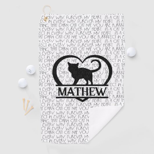 Cat Sayings and Silhouette Heart Split Monogram Golfhanddoek (Insitu)