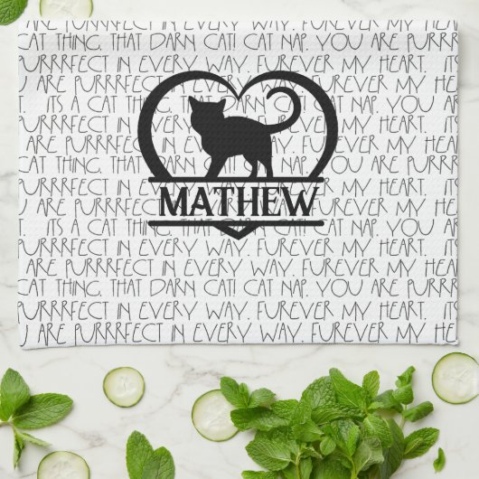 Cat Sayings and Silhouette Heart Split Monogram  Theedoek (Gevouwen)