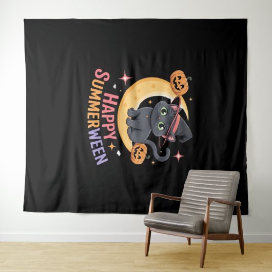 Cat Schattige Halloween Esthetisch Essentieel T-sh Wandkleed (In Situ (horizontaal))