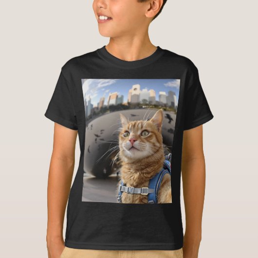 Cat Selfie bij Chicago Bean Kinder Basic T-Shirt (Voorkant)