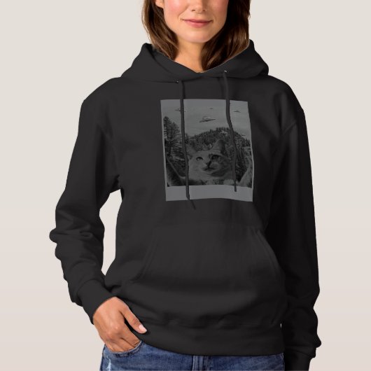 Cat Selfie Meme UFO Sighting Alien Conspiracy Sci  Hoodie (Voorkant)
