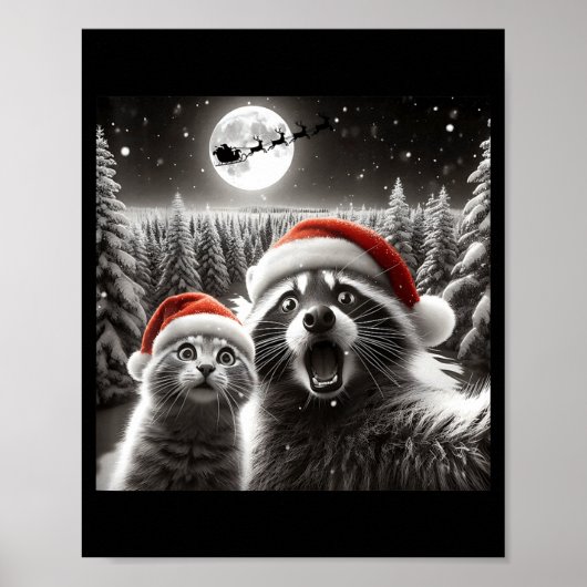 Cat Selfie Racoon Funny Santa Christmas Dog  Poster (Voorkant)