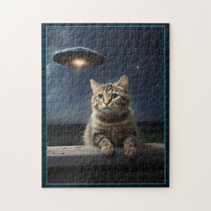 Cat Selfie UFO Jigsaw Puzzle Alien amusant