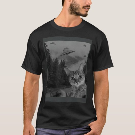 Cat Selfie UFO Sighting  Alien Conspiracy Sci Fi L T-shirt (Voorkant)