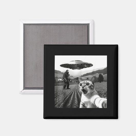 Cat Selfie With Alien Ufo Funny Cat Alien Bigfoot Magneet (Voorkant / Achterkant)