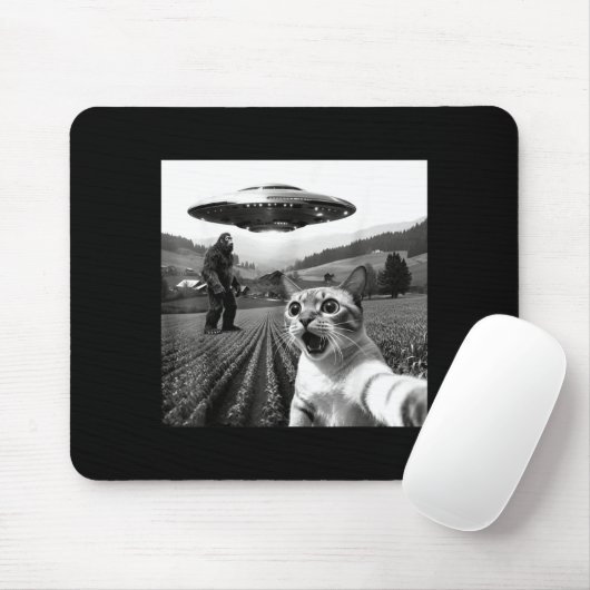 Cat Selfie With Alien Ufo Funny Cat Alien Bigfoot Muismat (Met muis)