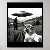 Cat Selfie With Alien Ufo Funny Cat Alien Bigfoot Poster (Voorkant)