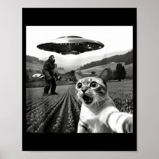 Cat Selfie With Alien Ufo Funny Cat Alien Bigfoot  Poster (Voorkant)