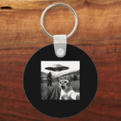 Cat Selfie With Alien Ufo Funny Cat Alien Bigfoot Sleutelhanger (Voorkant)