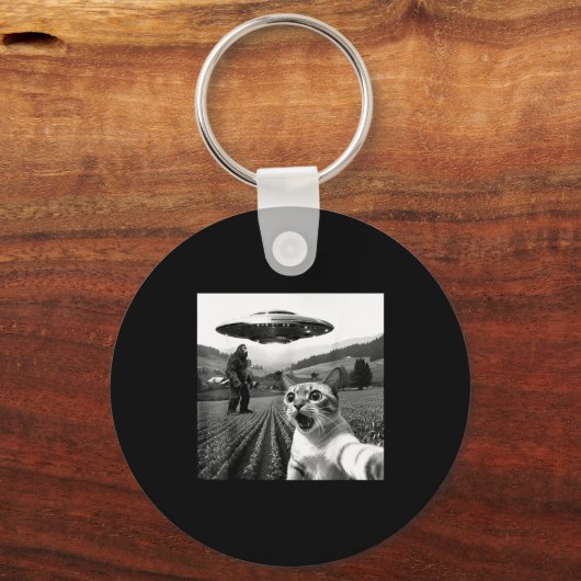Cat Selfie With Alien Ufo Funny Cat Alien Bigfoot Sleutelhanger (Voorkant)