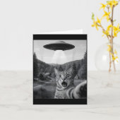 Cat Selfie With Alien Ufo Funny Cat Funny Ed Cat Kaart (Gele Bloem)