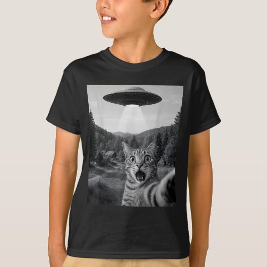 Cat Selfie With Alien Ufo Funny Cat Funny Ed Cat T-shirt (Voorkant)
