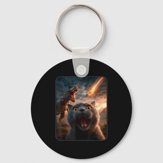 Cat Selfie With T-rex Dinosaur Funny Cat T Rex Shi Sleutelhanger (Voorkant)