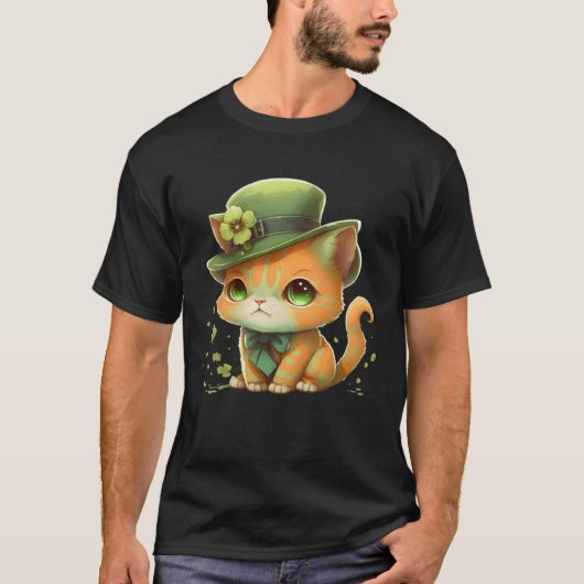 Cat Shamrock St Patrick s Day Leprechaun Hat Cute  T-shirt (Voorkant)