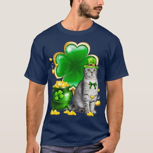 Cat Shamrock St Patricks Day Cat Irish Gift T-shirt (Voorkant)