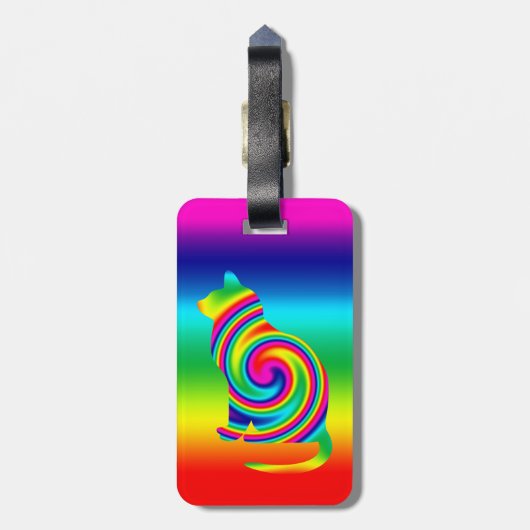 Cat Shaped Rainbow Twirl Bagagelabel (Achterkant verticaal)