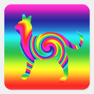 Cat Shaped Rainbow Twist Vierkante Sticker