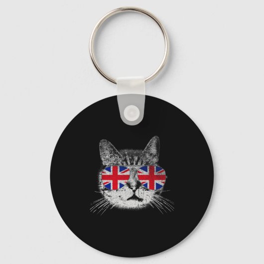 Cat Shirt Union Jack Flag Country Retro England Br Sleutelhanger (Voorkant)