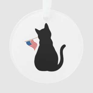 Cat Silhouette Amerikaanse Vlag Patriottische Huis Ornament