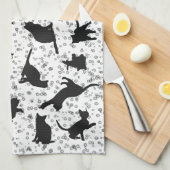 Cat Silhouette Black & White doedle bubble Theedoek (Quarter Fold)