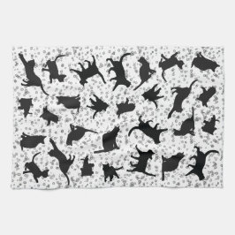 Cat Silhouette Black & White doedle bubble Theedoek