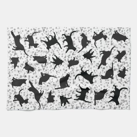 Cat Silhouette Black & White doedle bubble Theedoek (Horizontaal)