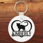 Cat Silhouette Heart Split Monogram Sleutelhanger (Voorkant)
