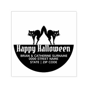 Cat silhouette leuf halloween return address zelfinktende stempel