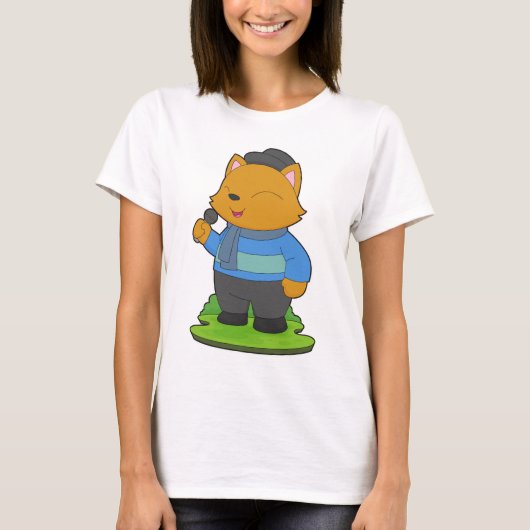 Cat Singer Microphone Singing T-shirt (Voorkant)