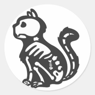Cat skeleton cartoon silhouet - Kies achterkleur Ronde Sticker