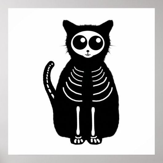 Cat Skeleton Cat Skeleton Cute Halloween Cartoon Poster (Voorkant)