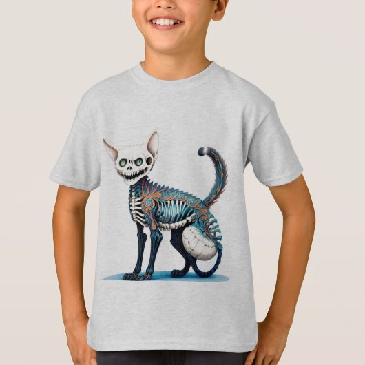 Cat Skeleton Fusion - Hyperdetailleerde kunst T-shirt (Voorkant)