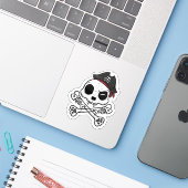 Cat Skull & Crossbones – Grappige piratenkat Sticker (Laptop met iPhone)