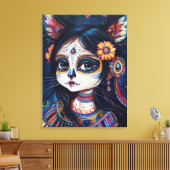 Cat skull face, sugar skull, mexican aesthetic canvas afdruk (Insitu (Woonkamer))