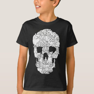 Cat Skull Kat Skeleton Halloween Gothic Punk Emo G T-shirt