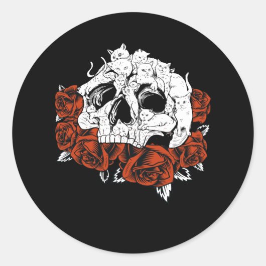 Cat Skull Rozen Skeleton Kitten Ronde Sticker (Voorkant)