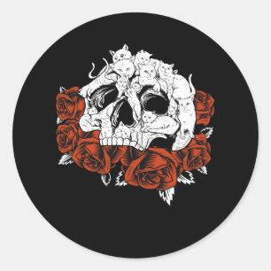 Cat Skull Rozen Skeleton Kitten Ronde Sticker