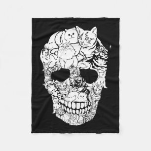 Cat Skull Shirt - Kat Skeleton Halloween Costume Fleece Deken