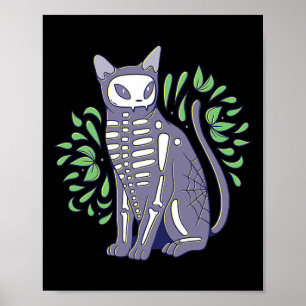 Cat Skull Shirt - Kat Skeleton Halloween Costume Poster