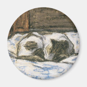 Cat Slaapend op een bed van Claude Monet Magneet