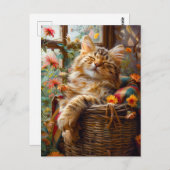 Cat Sleeping on Window Sill Among Flower Briefkaart (Voorkant / Achterkant)