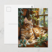 Cat Sleeping on Window Sill Among Flower Vines Briefkaart (Voorkant / Achterkant)
