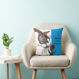 Cat Smelling Deep Red Rose Kussen