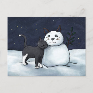 Cat Snowman Briefkaart - Winter Starry Sky