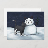 Cat Snowman Briefkaart - Winter Starry Sky (Voorkant / Achterkant)