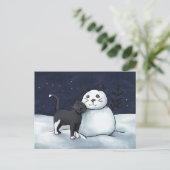 Cat Snowman Briefkaart - Winter Starry Sky (Staand voorkant)