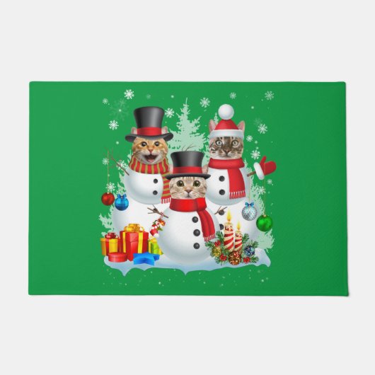 Cat Snowman Santa Kerstmis Light Cat mam Cat Dad Deurmat (Voorkant)