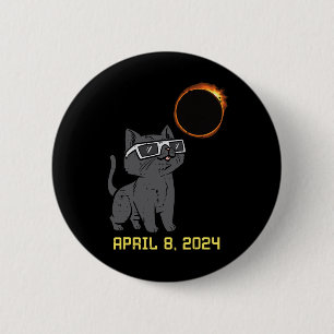 Cat Solar Eclipse 2024 Totality April 8 Vrouwen Ma Ronde Button 5,7 Cm